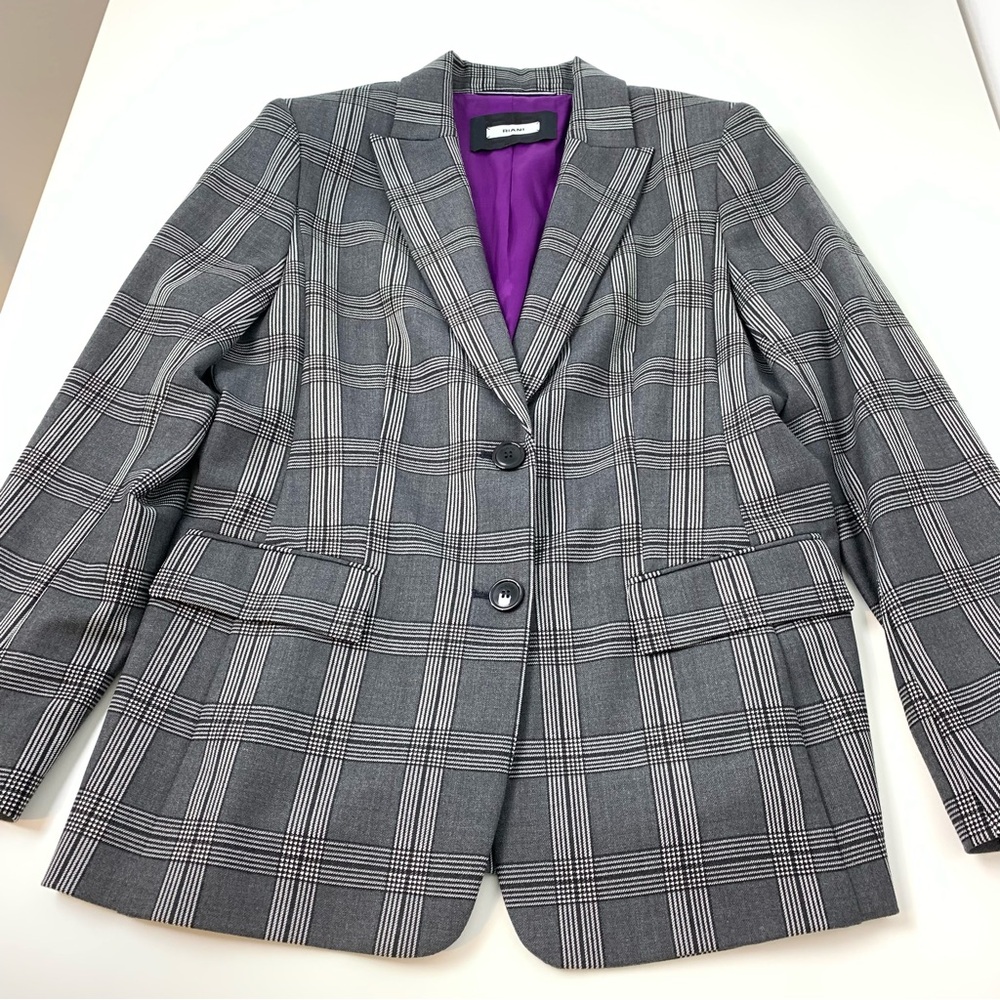 Riani Blazer Sz 8 Wool Blend 2 Buttons Black White Houndstooth Checkered Elegant - Picture 5 of 16